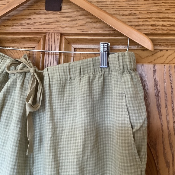 Eileen Fisher Checked Organic Linen Pants - Elastic Waist - Drawstring Tie - Picture 3 of 4